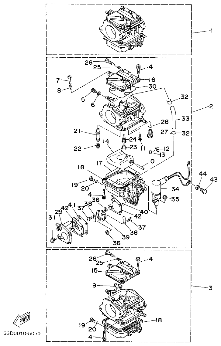 Yamaha 40VMHO, 40VEO, 40YETO CARBURETOR parts diagram